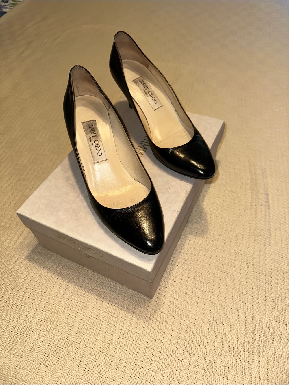 Jimmy Choo Black Pointed-Toe Leather Pumps